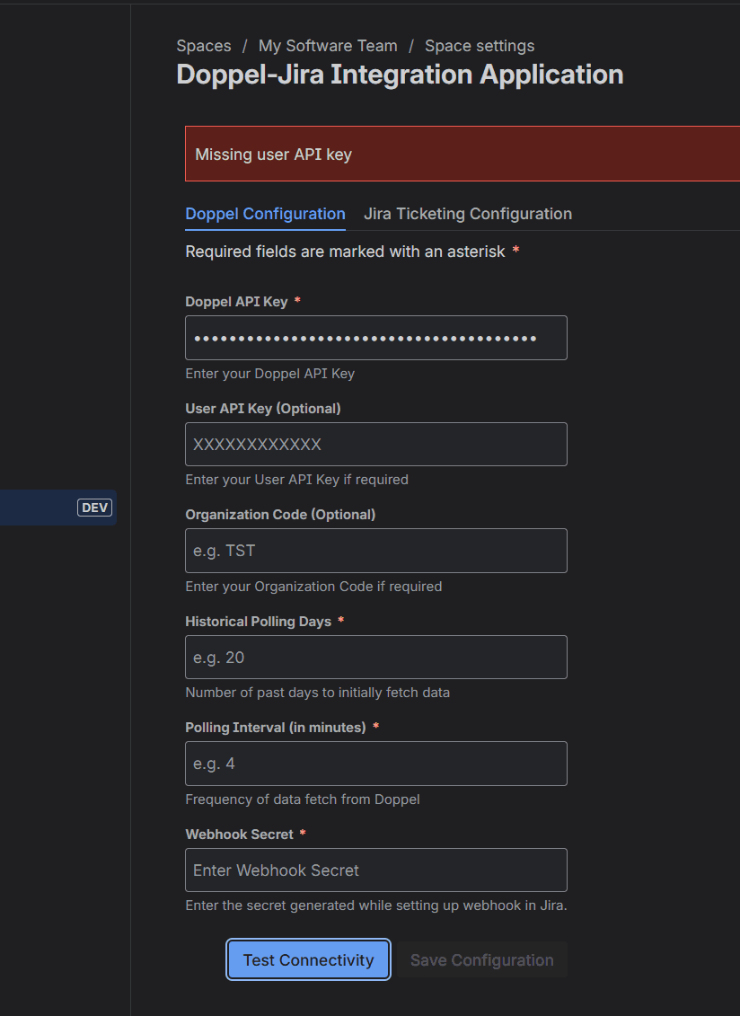 Missing User API Key