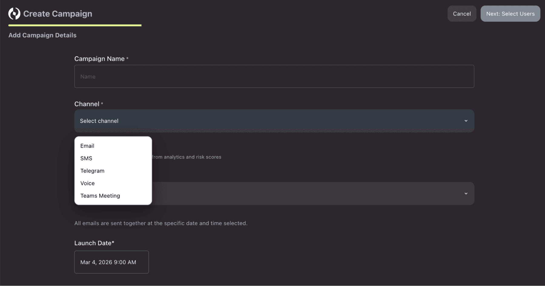 Create a vibe phishing simulation campaign